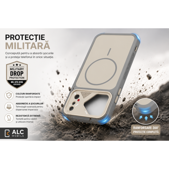 Husa antisoc compatibila cu MagSafe pentru IPhone 17 Pro Max, Matrix,Crem