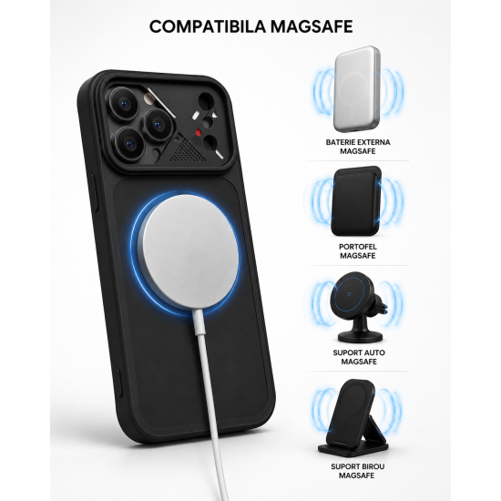 Husa antisoc compatibila cu MagSafe pentru IPhone 17 Pro Max, Matrix, Negru