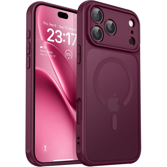 Husa Matte compatibil cu MagSafe pentru IPhone 18 Pro Max, protectie completa, contur Dark Cherry