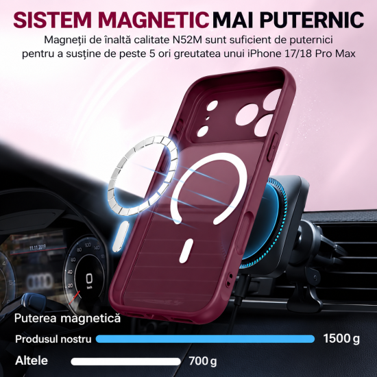 Husa Matte compatibil cu MagSafe pentru IPhone 18 Pro Max, protectie completa, contur Dark Cherry