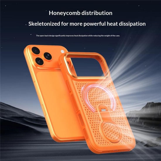 Husa pentru iPhone 18 Pro Max compatibila cu MagSafe Anti-Soc, Design Mesh, Inel Rotativ 360, Portocaliu