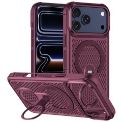 Husa pentru iPhone 18 Pro Max compatibila cu MagSafe Anti-Soc, Design Mesh, Inel Rotativ 360, Visiniu