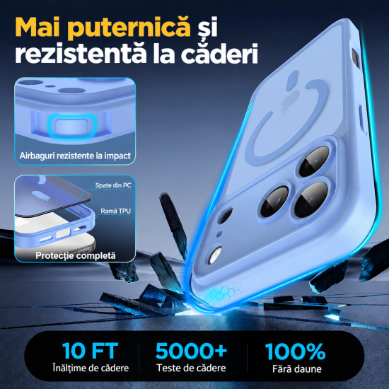 Husa Matte compatibil cu MagSafe pentru IPhone 18 Pro, protectie completa, contur Albastru Deschis