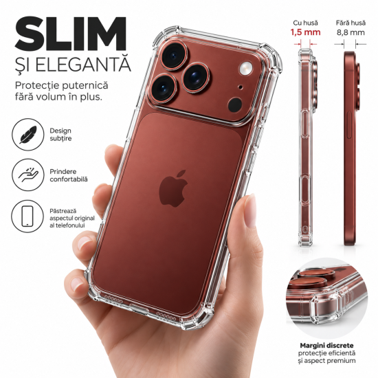 Husa Anti soc, transparenta compatibila cu IPhone 18 Pro