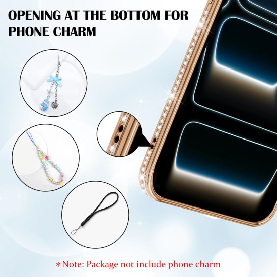 Husa compatibila cu IPhone 17 Pro, Compatibila cu MagSafe, Contur Auriu cu Pietre Husa compatibila cu IPhone 17 Pro, Compatibila cu MagSafe, Contur Auriu cu Pietre