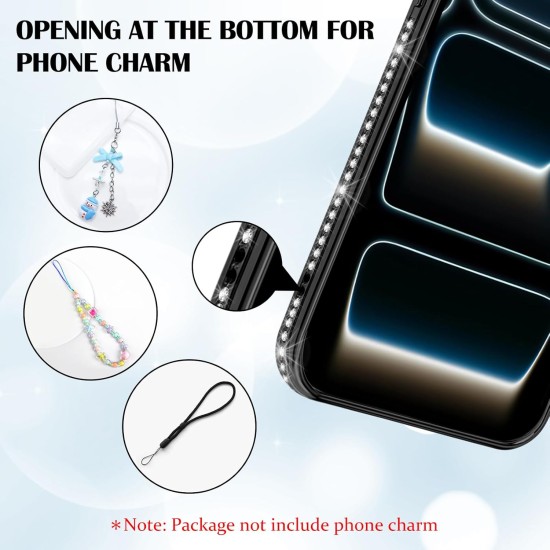 Husa compatibila cu IPhone 17 Pro, Compatibila cu MagSafe, Contur Negru cu Pietre Husa compatibila cu IPhone 17 Pro, Compatibila cu MagSafe, Contur Negru cu Pietre