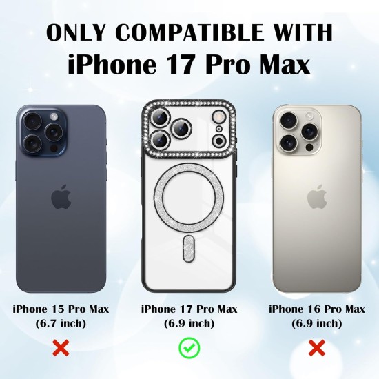Husa compatibila cu IPhone 17 Pro Max, Compatibila cu MagSafe, Contur Negru cu Pietre Husa compatibila cu IPhone 17 Pro Max, Compatibila cu MagSafe, Contur Negru cu Pietre