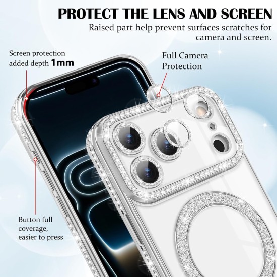 Husa compatibila cu IPhone 17 Pro, Compatibila cu MagSafe, Contur Silver cu Pietre Husa compatibila cu IPhone 17 Pro, Compatibila cu MagSafe, Contur Silver cu Pietre