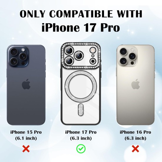 Husa compatibila cu IPhone 17 Pro, Compatibila cu MagSafe, Contur Silver cu Pietre Husa compatibila cu IPhone 17 Pro, Compatibila cu MagSafe, Contur Silver cu Pietre