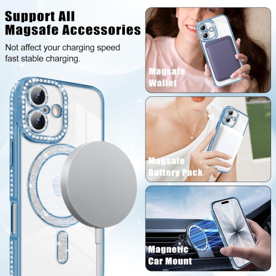 Husa compatibila cu IPhone 17, Compatibila cu MagSafe, Contur Albastru cu Pietre Husa compatibila cu IPhone 17, Compatibila cu MagSafe, Contur Albastru cu Pietre