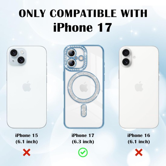 Husa compatibila cu IPhone 17, Compatibila cu MagSafe, Contur Albastru cu Pietre Husa compatibila cu IPhone 17, Compatibila cu MagSafe, Contur Albastru cu Pietre