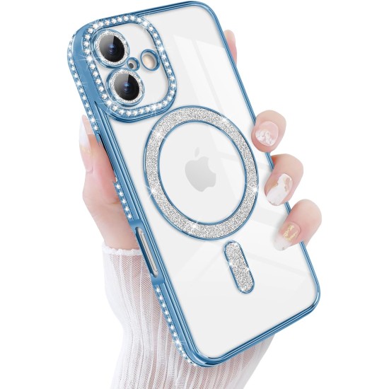 Husa compatibila cu IPhone 17, Compatibila cu MagSafe, Contur Albastru cu Pietre Husa compatibila cu IPhone 17, Compatibila cu MagSafe, Contur Albastru cu Pietre