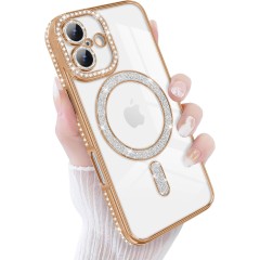 Husa compatibila cu IPhone 17, Compatibila cu MagSafe, Contur Auriu cu Pietre Husa compatibila cu IPhone 17, Compatibila cu MagSafe, Contur Auriu cu Pietre