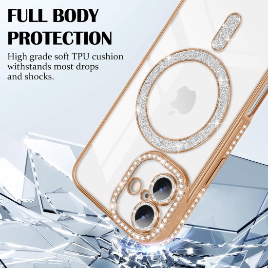 Husa compatibila cu IPhone 17, Compatibila cu MagSafe, Contur Auriu cu Pietre Husa compatibila cu IPhone 17, Compatibila cu MagSafe, Contur Auriu cu Pietre