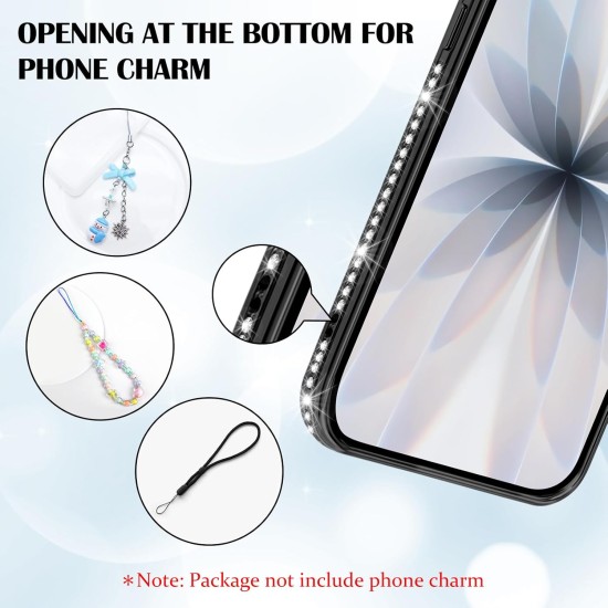 Husa compatibila cu IPhone 17, Compatibila cu MagSafe, Contur Negru cu Pietre Husa compatibila cu IPhone 17, Compatibila cu MagSafe, Contur Negru cu Pietre