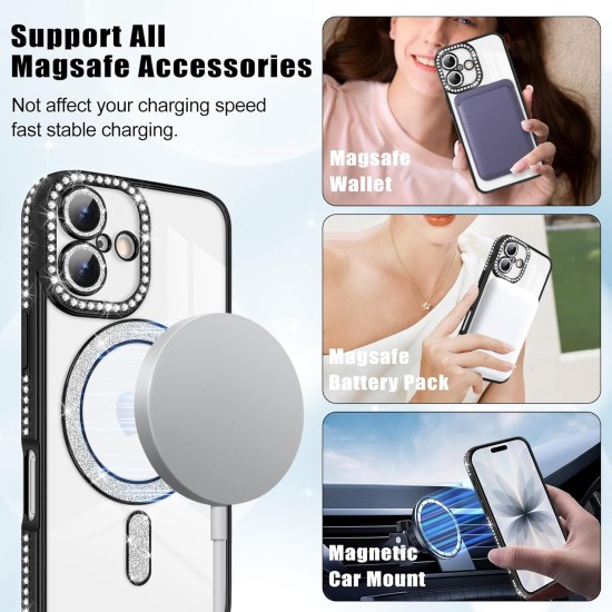 Husa compatibila cu IPhone 17, Compatibila cu MagSafe, Contur Negru cu Pietre Husa compatibila cu IPhone 17, Compatibila cu MagSafe, Contur Negru cu Pietre