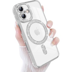 Husa compatibila cu IPhone 17, Compatibila cu MagSafe, Contur Silver cu Pietre Husa compatibila cu IPhone 17, Compatibila cu MagSafe, Contur Silver cu Pietre