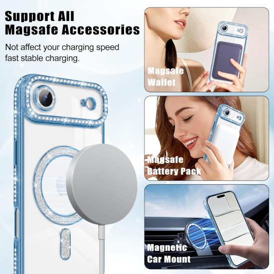 Husa compatibila cu IPhone 17 Air, Compatibila cu MagSafe, Contur Albastru cu Pietre Husa compatibila cu IPhone 17 Air, Compatibila cu MagSafe, Contur Albastru cu Pietre