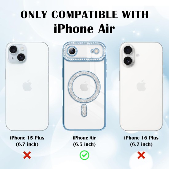 Husa compatibila cu IPhone 17 Air, Compatibila cu MagSafe, Contur Albastru cu Pietre Husa compatibila cu IPhone 17 Air, Compatibila cu MagSafe, Contur Albastru cu Pietre