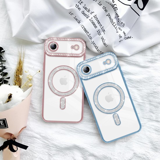Husa compatibila cu IPhone 17 Air, Compatibila cu MagSafe, Contur Albastru cu Pietre Husa compatibila cu IPhone 17 Air, Compatibila cu MagSafe, Contur Albastru cu Pietre