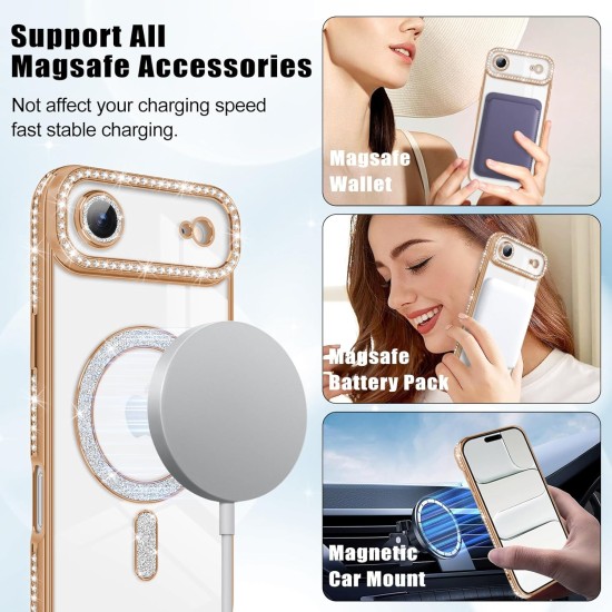 Husa compatibila cu IPhone 17 Air, Compatibila cu MagSafe, Contur Auriu cu Pietre Husa compatibila cu IPhone 17 Air, Compatibila cu MagSafe, Contur Auriu cu Pietre