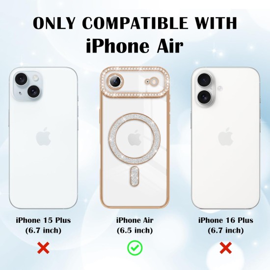 Husa compatibila cu IPhone 17 Air, Compatibila cu MagSafe, Contur Auriu cu Pietre Husa compatibila cu IPhone 17 Air, Compatibila cu MagSafe, Contur Auriu cu Pietre