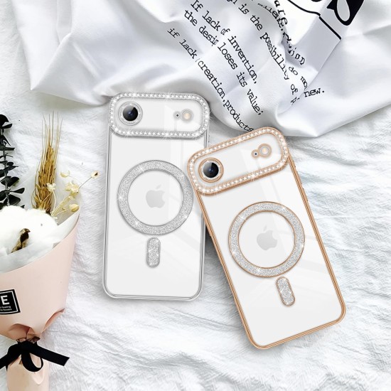 Husa compatibila cu IPhone 17 Air, Compatibila cu MagSafe, Contur Auriu cu Pietre Husa compatibila cu IPhone 17 Air, Compatibila cu MagSafe, Contur Auriu cu Pietre
