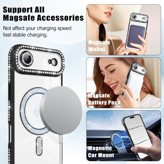 Husa compatibila cu IPhone 17 Air, Compatibila cu MagSafe, Contur Negru cu Pietre Husa compatibila cu IPhone 17 Air, Compatibila cu MagSafe, Contur Negru cu Pietre
