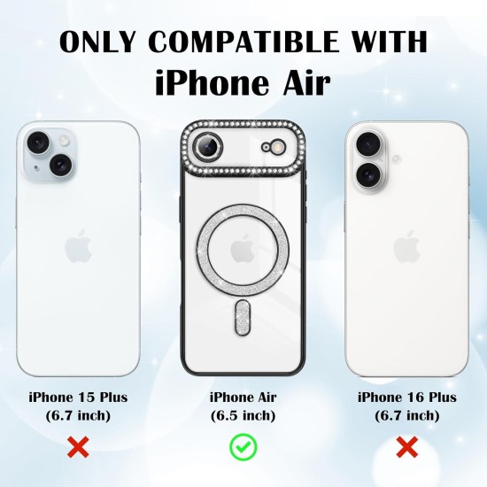 Husa compatibila cu IPhone 17 Air, Compatibila cu MagSafe, Contur Negru cu Pietre Husa compatibila cu IPhone 17 Air, Compatibila cu MagSafe, Contur Negru cu Pietre