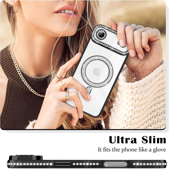 Husa compatibila cu IPhone 17 Air, Compatibila cu MagSafe, Contur Negru cu Pietre Husa compatibila cu IPhone 17 Air, Compatibila cu MagSafe, Contur Negru cu Pietre