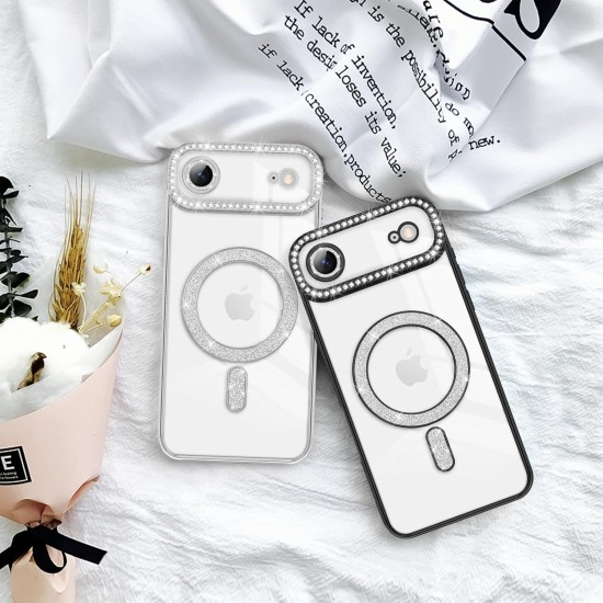 Husa compatibila cu IPhone 17 Air, Compatibila cu MagSafe, Contur Negru cu Pietre Husa compatibila cu IPhone 17 Air, Compatibila cu MagSafe, Contur Negru cu Pietre