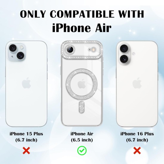 Husa compatibila cu IPhone 17 Air, Compatibila cu MagSafe, Contur Silver cu Pietre Husa compatibila cu IPhone 17 Air, Compatibila cu MagSafe, Contur Silver cu Pietre