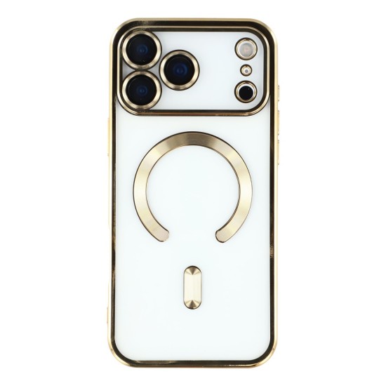 Husa compatibila cu IPhone 17 Pro Max, ALC MOBILE, pentru telefon mobil cu protectie pentru camera, Tehnologie MagSafe, rezistenta la socuri, contur Gold
