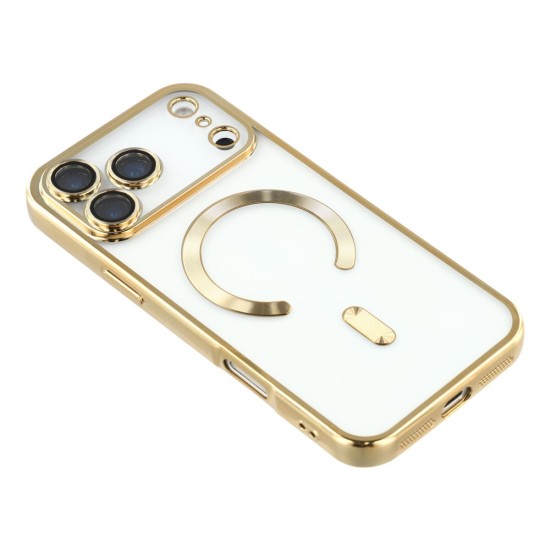 Husa compatibila cu IPhone 17 Pro Max, ALC MOBILE, pentru telefon mobil cu protectie pentru camera, Tehnologie MagSafe, rezistenta la socuri, contur Gold