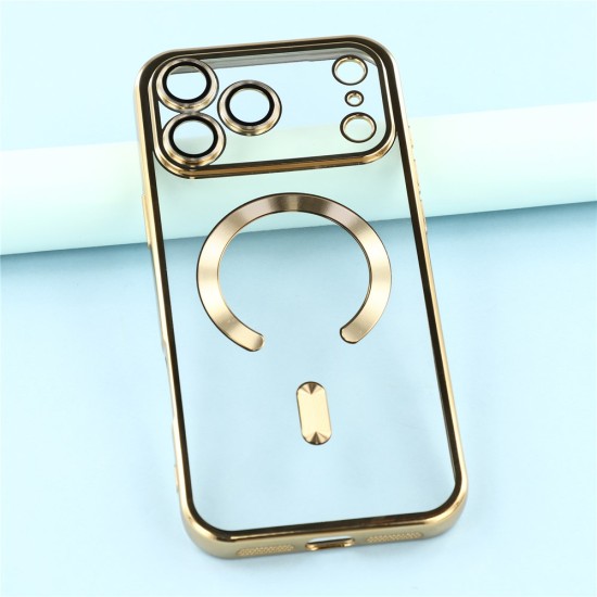 Husa compatibila cu IPhone 17 Pro Max, ALC MOBILE, pentru telefon mobil cu protectie pentru camera, Tehnologie MagSafe, rezistenta la socuri, contur Gold