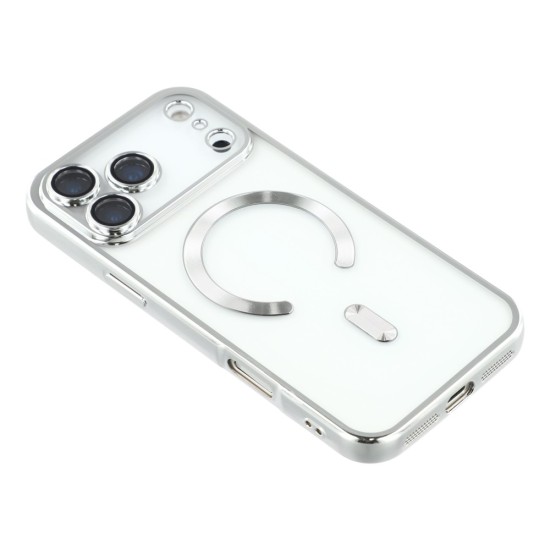 Husa compatibila cu IPhone 17 Pro Max, ALC MOBILE, pentru telefon mobil cu protectie pentru camera, Tehnologie MagSafe, rezistenta la socuri, contur Silver