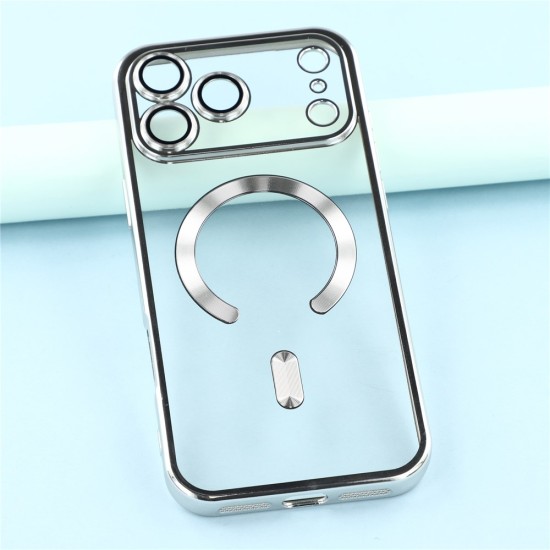Husa compatibila cu IPhone 17 Pro Max, ALC MOBILE, pentru telefon mobil cu protectie pentru camera, Tehnologie MagSafe, rezistenta la socuri, contur Silver