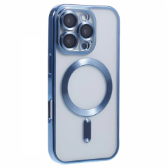 Husa compatibila cu IPhone 16 Pro Max, Model MagSafe, contur Albastru Husa compatibila cu IPhone 16 Pro Max, Model MagSafe, contur Albastru