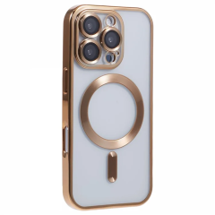 Husa compatibila cu IPhone 16 Pro Max, Model MagSafe, contur Gold Husa compatibila cu IPhone 16 Pro Max, Model MagSafe, contur Gold