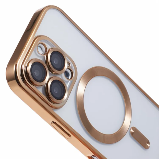 Husa compatibila cu IPhone 16 Pro Max, ALC MOBILE, pentru telefon mobil cu protectie pentru camera, Tehnologie MagSafe, rezistenta la socuri, contur Gold