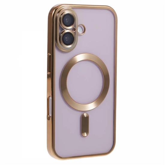 Husa compatibila cu IPhone 16 Plus, ALC MOBILE, pentru telefon mobil cu protectie pentru camera, Tehnologie MagSafe, rezistenta la socuri, contur Gold