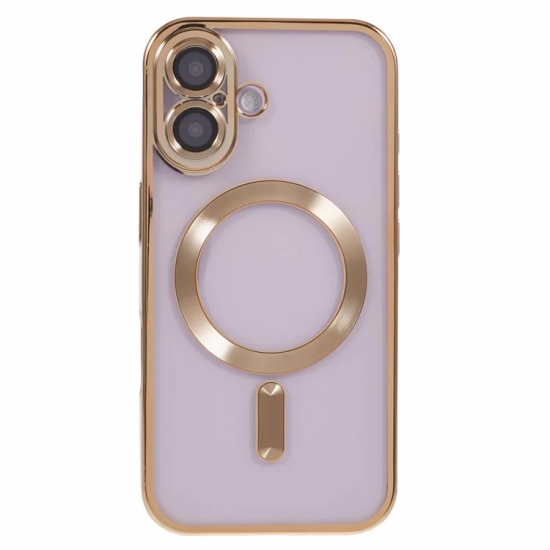 Husa compatibila cu IPhone 16, ALC MOBILE, pentru telefon mobil cu protectie pentru camera, Tehnologie MagSafe, rezistenta la socuri, contur Gold