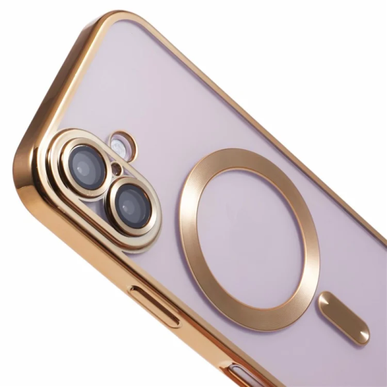 Husa compatibila cu IPhone 16 Plus, ALC MOBILE, pentru telefon mobil cu protectie pentru camera, Tehnologie MagSafe, rezistenta la socuri, contur Gold