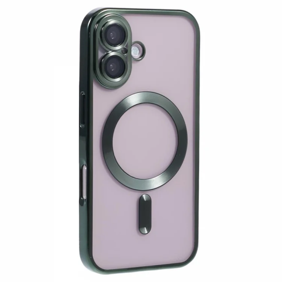 Husa compatibila cu IPhone 16, ALC MOBILE, pentru telefon mobil cu protectie pentru camera, Tehnologie MagSafe, rezistenta la socuri, contur Verde