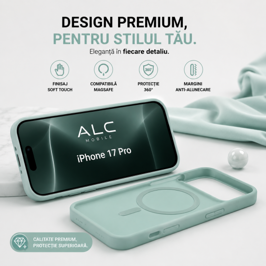 Husa Matte Big Hole MagSafe pentru IPhone 17 Pro, protectie completa , contur Turqoise