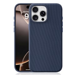 Husa compatibila cu iPhone 16 Pro Max, MagSafe, Design Woven, Soft Touch, Antisoc, Albastru Inchis