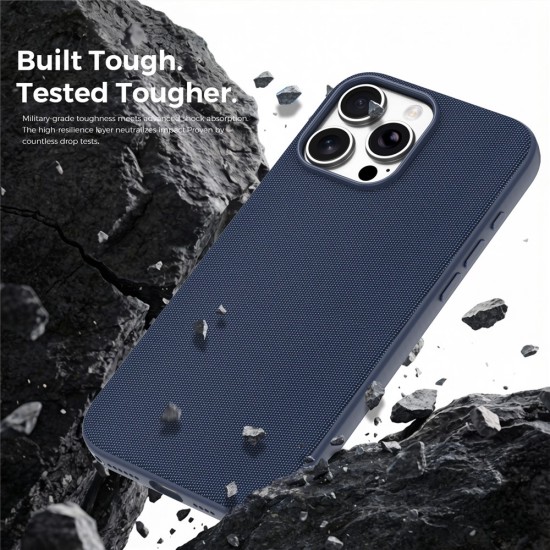 Husa compatibila cu iPhone 16 Pro, MagSafe, Design Woven, Soft Touch, Antisoc, Albastru Inchis