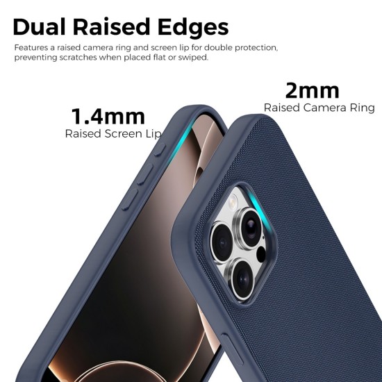 Husa compatibila cu iPhone 16 Pro, MagSafe, Design Woven, Soft Touch, Antisoc, Albastru Inchis