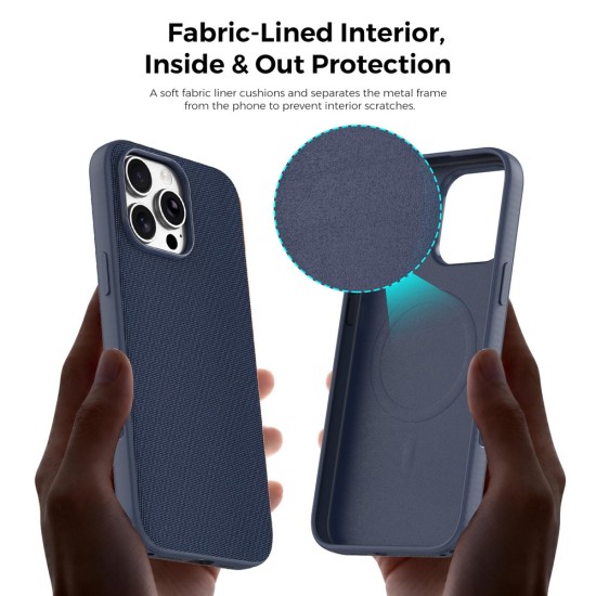 Husa compatibila cu iPhone 16 Pro, MagSafe, Design Woven, Soft Touch, Antisoc, Albastru Inchis