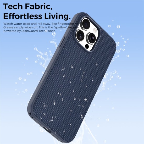 Husa compatibila cu iPhone 16 Pro, MagSafe, Design Woven, Soft Touch, Antisoc, Albastru Inchis